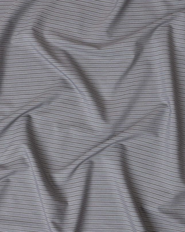 Slate Grey and White Pinstriped 100% Cotton Shirting Fabric, 150 cm Width, Made in Italy
-D20474