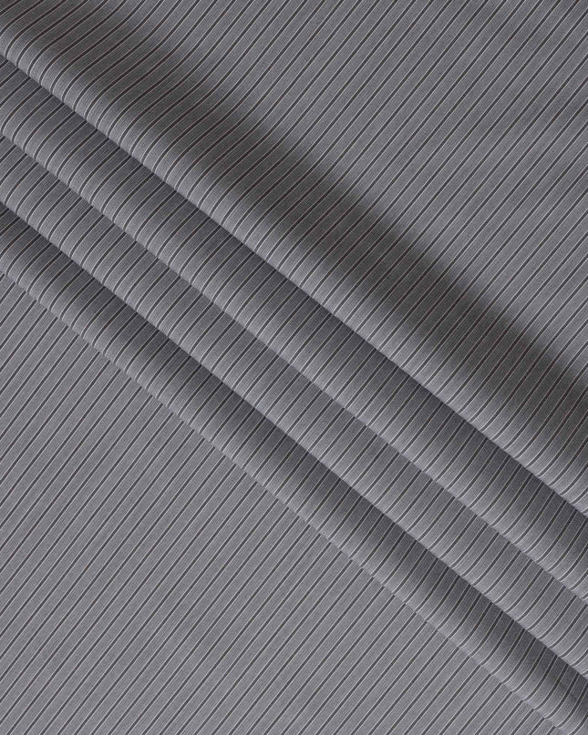 Slate Grey and White Pinstriped 100% Cotton Shirting Fabric, 150 cm Width, Made in Italy
-D20474