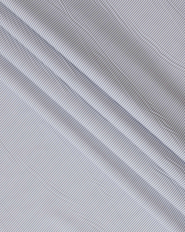 White and Grey Micro Striped 100% Cotton Shirting Fabric, 150 cm Width, Made in Italy-D20475