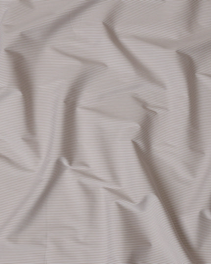 Beige and White Micro Striped 100% Cotton Shirting Fabric, 150 cm Width, Made in Italy-D20477