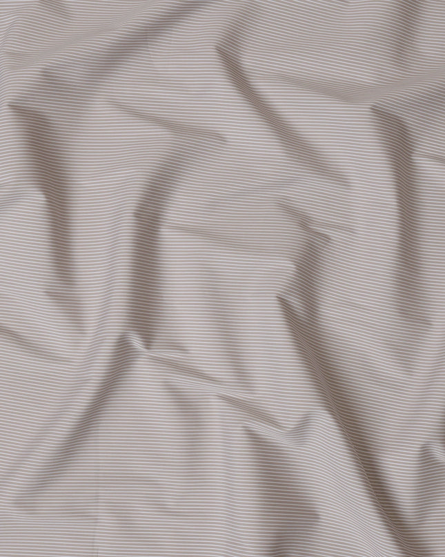 Beige and White Micro Striped 100% Cotton Shirting Fabric, 150 cm Width, Made in Italy-D20477