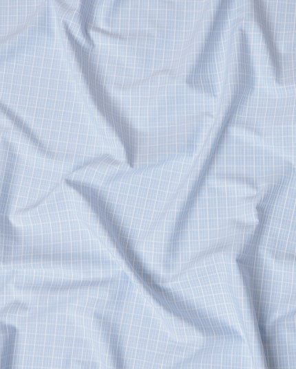 Light Blue and White Windowpane Check 100% Cotton Shirting Fabric, 150 cm Width, Made in Italy-D20479