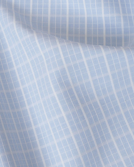 Light Blue and White Windowpane Check 100% Cotton Shirting Fabric, 150 cm Width, Made in Italy-D20479