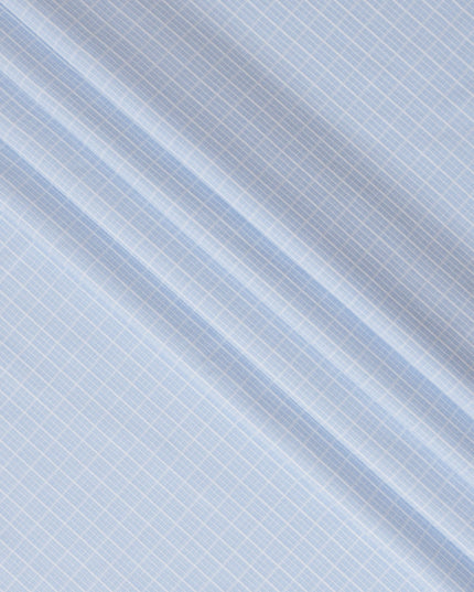 Light Blue and White Windowpane Check 100% Cotton Shirting Fabric, 150 cm Width, Made in Italy-D20479