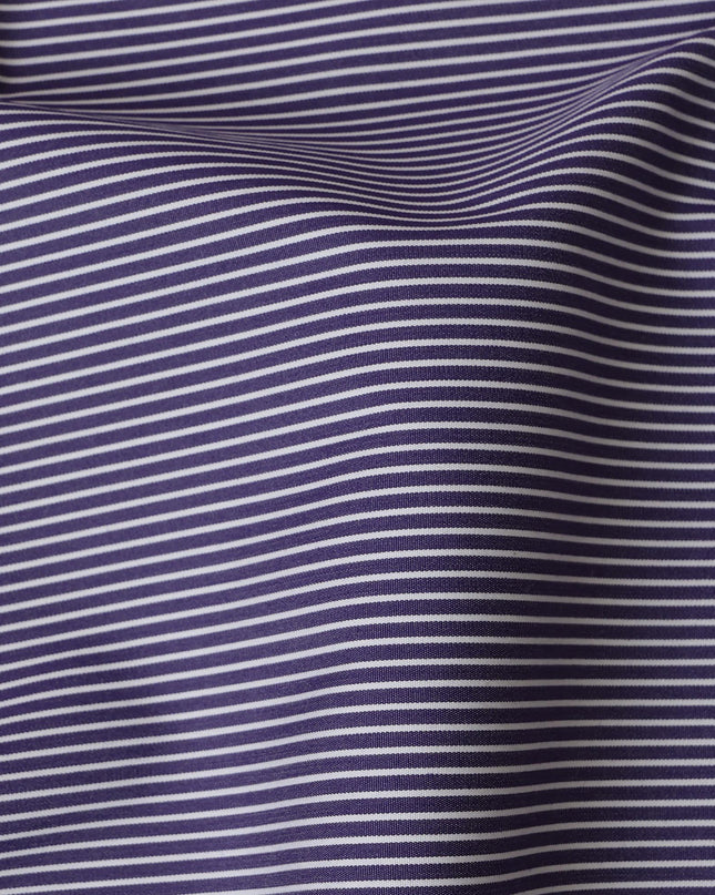 Navy Blue and White Micro Striped 100% Cotton Shirting Fabric, 150 cm Width, Made in Italy-D20480