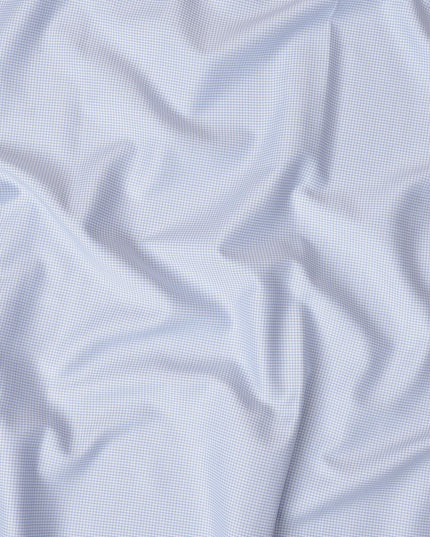 Light Blue and White Micro Check 100% Cotton Shirting Fabric, 150 cm Width, Made in Italy-D20481