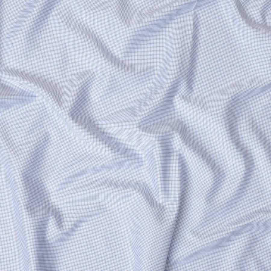 قماش قميص من القطن بنسبة 100% بنقشة مربعات صغيرة باللون الأزرق الفاتح والأبيض، عرض 150 سم، صنع في إيطاليا - D20481