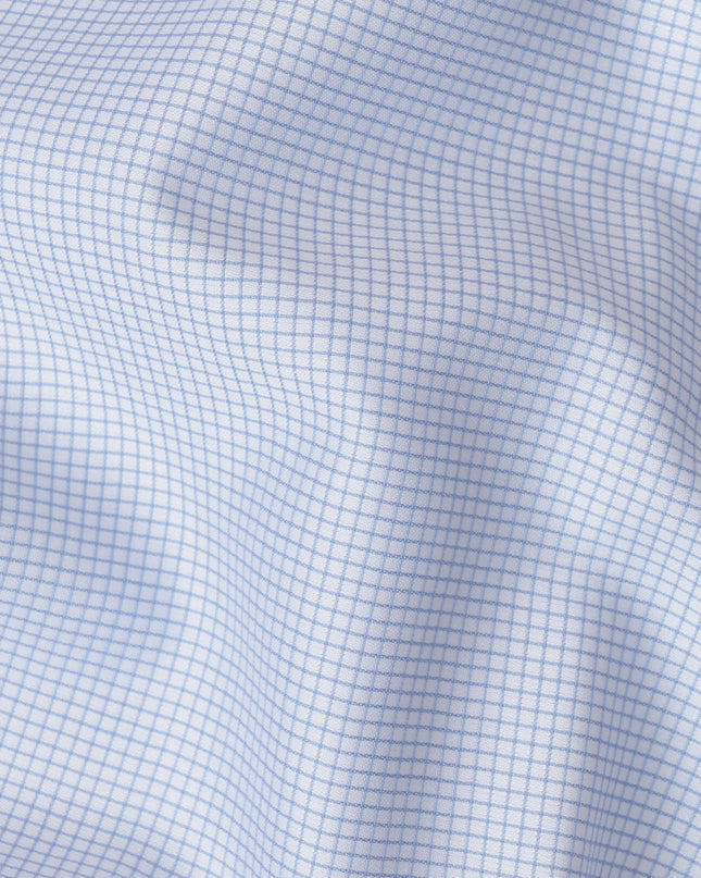 Light Blue and White Micro Check 100% Cotton Shirting Fabric, 150 cm Width, Made in Italy-D20481