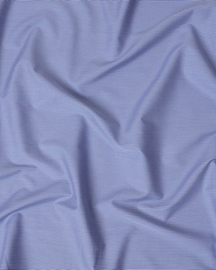 Navy Blue and White Micro Check 100% Cotton Shirting Fabric, 150 cm Width, Made in Italy-D20482