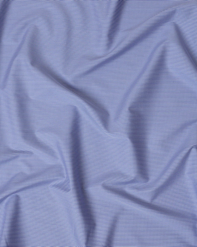 Navy Blue and White Micro Check 100% Cotton Shirting Fabric, 150 cm Width, Made in Italy-D20482