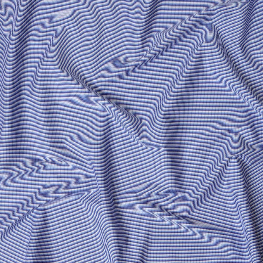قماش قميص من القطن بنسبة 100% بنقشة مربعات صغيرة باللون الأزرق الداكن والأبيض، عرض 150 سم، صنع في إيطاليا - D20482