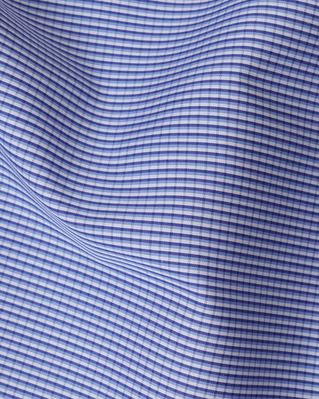 Navy Blue and White Micro Check 100% Cotton Shirting Fabric, 150 cm Width, Made in Italy-D20482