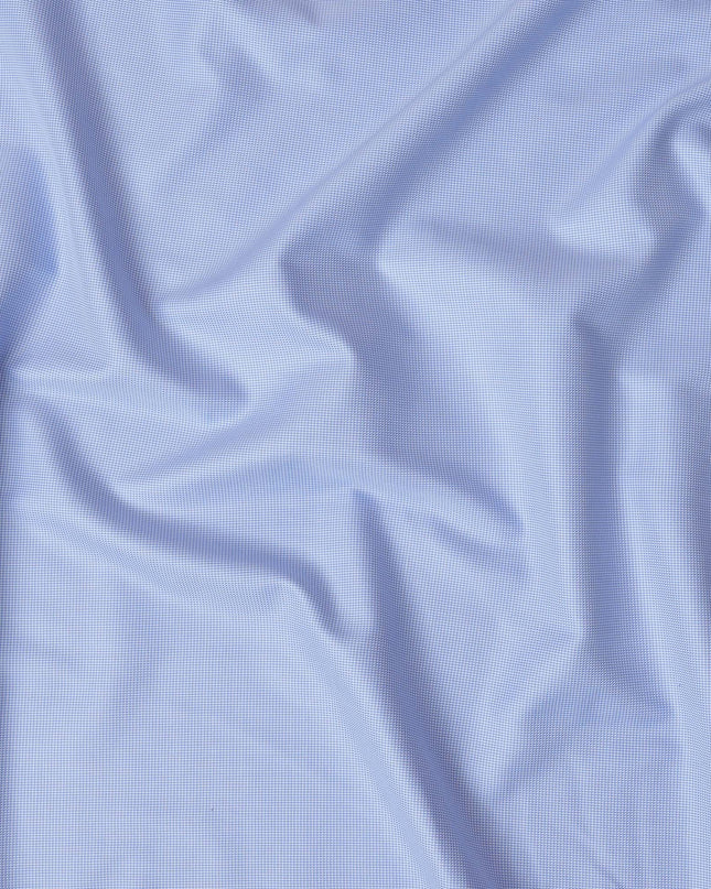 Light Blue and Navy Micro Check 100% Cotton Shirting Fabric, 150 cm Width, Made in Italy-D20483