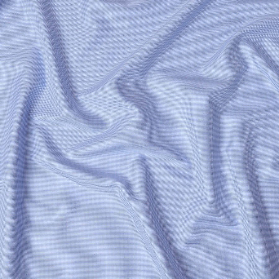 قماش قميص من القطن بنسبة 100% بنقشة مربعات صغيرة باللون الأزرق الفاتح والأزرق البحري، عرض 150 سم، صنع في إيطاليا - D20483