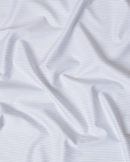 White and Sky Blue Fine Striped 100% Cotton Shirting Fabric, 150 cm Width, Made in Italy-D20484