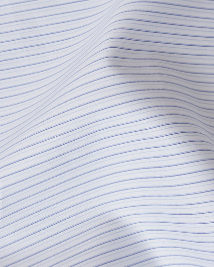 White and Sky Blue Fine Striped 100% Cotton Shirting Fabric, 150 cm Width, Made in Italy-D20484