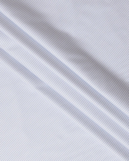 White and Sky Blue Fine Striped 100% Cotton Shirting Fabric, 150 cm Width, Made in Italy-D20484