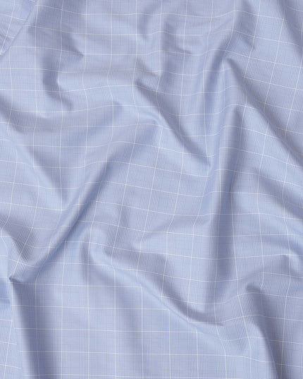 Light Blue and White Plaid 100% Cotton Shirting Fabric, 150 cm Width, Made in Italy-D20485