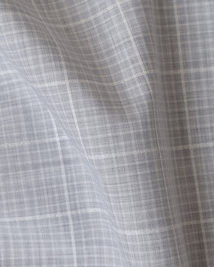 Light Grey and White Plaid 100% Cotton Shirting Fabric, 150 cm Width, Made in Italy-D20487