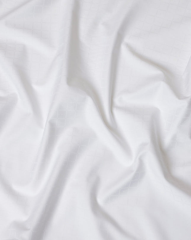 White Self-Check 100% Cotton Shirting Fabric, 150 cm Width, Made in India-D20488