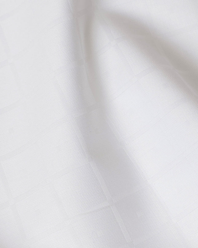 White Self-Check 100% Cotton Shirting Fabric, 150 cm Width, Made in India-D20488