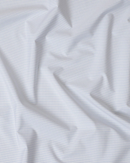 White and Light Blue Check 100% Cotton Shirting Fabric, 150 cm Width, Made in Italy-D20490