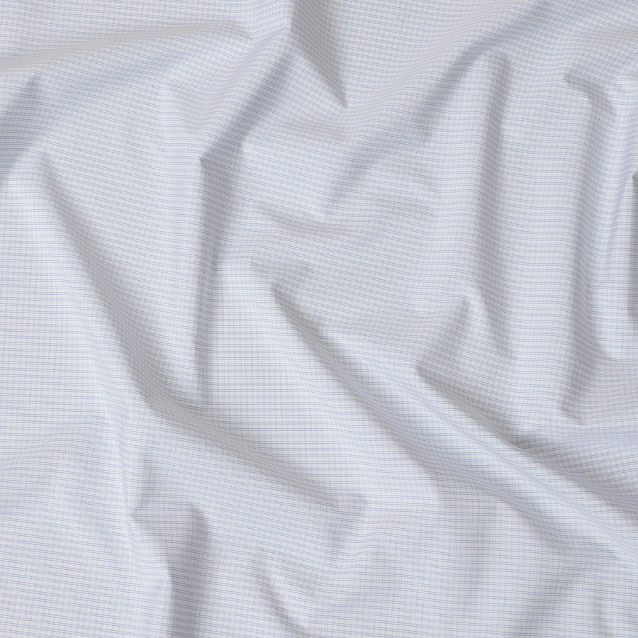 قماش قميص من القطن بنسبة 100%، منقوش باللونين الأبيض والأزرق الفاتح، عرض 150 سم، صنع في إيطاليا - D20490