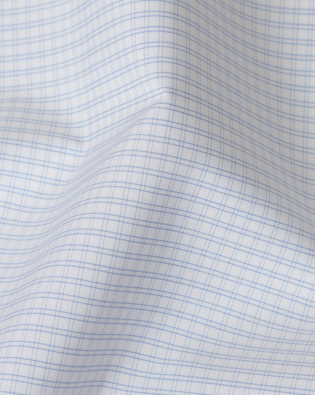 White and Light Blue Check 100% Cotton Shirting Fabric, 150 cm Width, Made in Italy-D20490