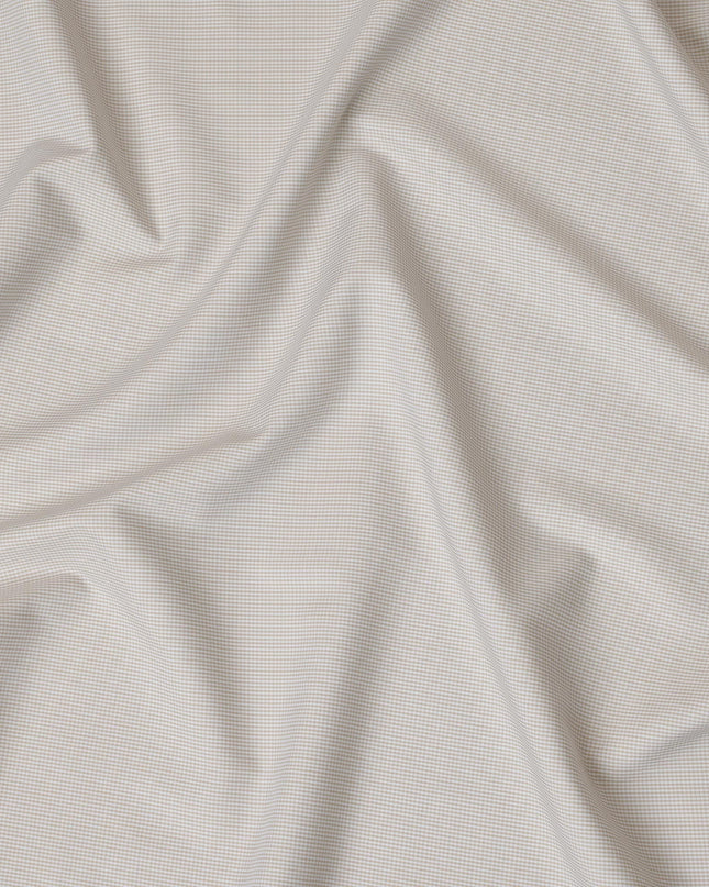 Cream & Light Blue Mini Checkered 100% Cotton Shirting Fabric, 150 cm Width, Made in Italy-D20502