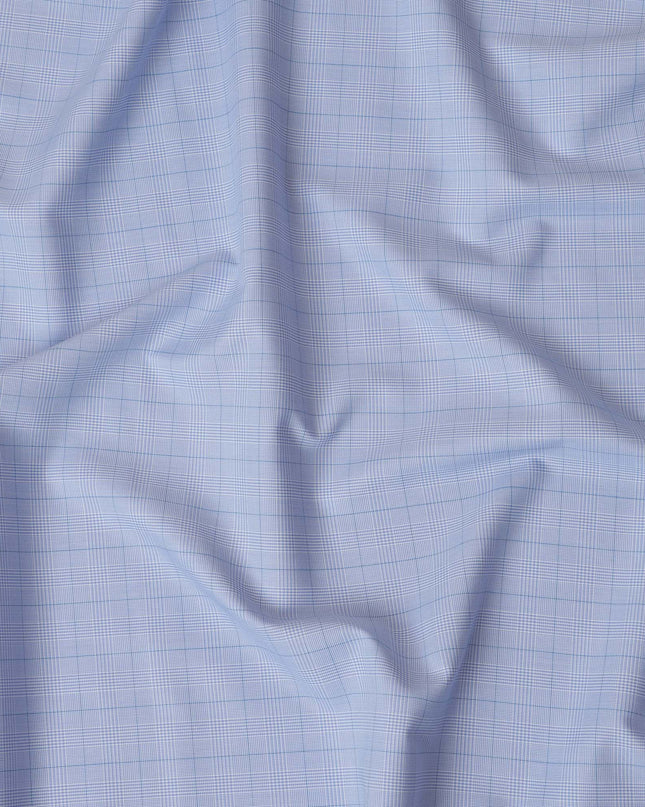 Sky Blue & Navy Windowpane Checkered 100% Cotton Shirting Fabric, 150 cm Width, Made in Italy-D20504