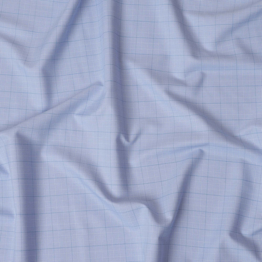 Sky Blue & Navy Windowpane Checkered 100% Cotton Shirting Fabric, 150 cm Width, Made in Italy-D20504
