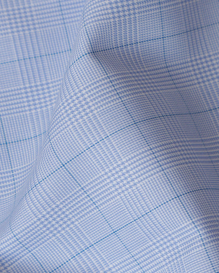 Sky Blue & Navy Windowpane Checkered 100% Cotton Shirting Fabric, 150 cm Width, Made in Italy-D20504