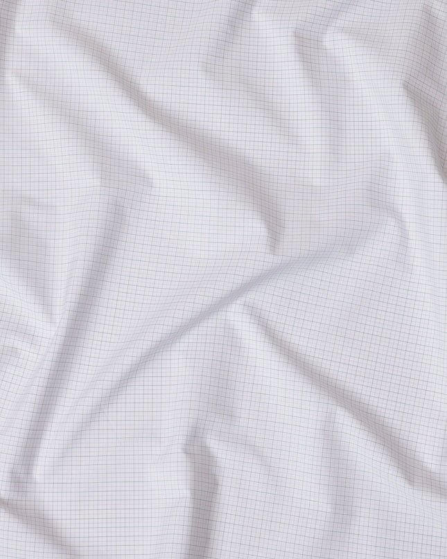 White & Light Grey Grid Checkered 100% Cotton Shirting Fabric, 150 cm Width, Made in Italy-D20505