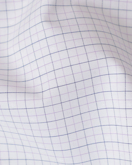 White & Light Grey Grid Checkered 100% Cotton Shirting Fabric, 150 cm Width, Made in Italy-D20505