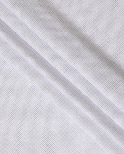 White & Light Grey Grid Checkered 100% Cotton Shirting Fabric, 150 cm Width, Made in Italy-D20505