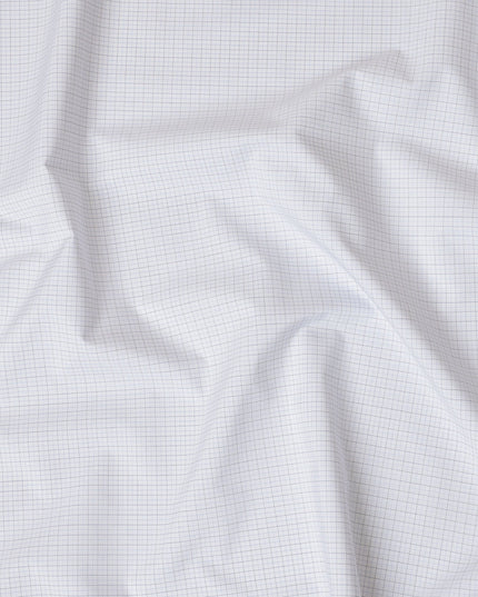 White & Charcoal Grey Grid Checkered 100% Cotton Shirting Fabric, 150 cm Width, Made in Italy-D20506