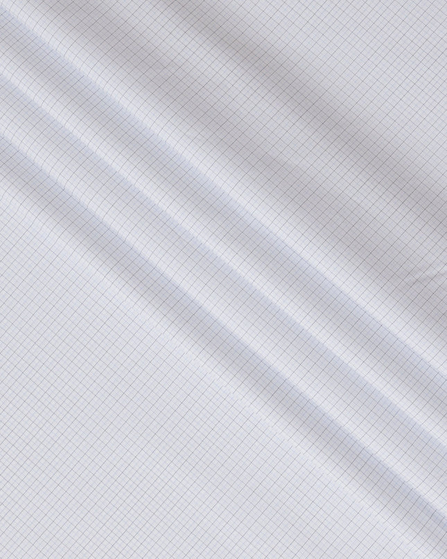 White & Charcoal Grey Grid Checkered 100% Cotton Shirting Fabric, 150 cm Width, Made in Italy-D20506