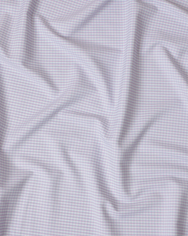 White & Light Red Grid Checkered 100% Cotton Shirting Fabric, 150 cm Width, Made in Italy-D20507