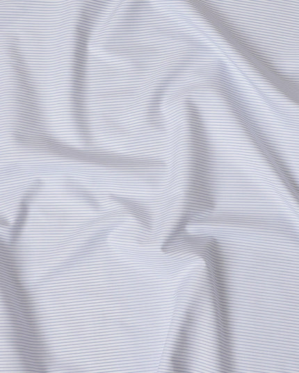 White & Light Blue Pinstripe 100% Cotton Shirting Fabric, 150 cm Width, Made in Italy-D20510