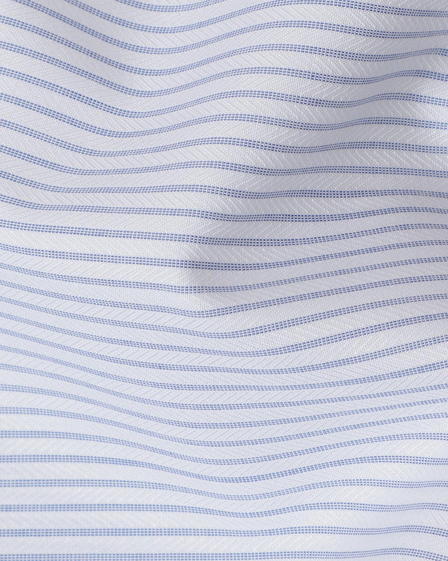 White & Light Blue Pinstripe 100% Cotton Shirting Fabric, 150 cm Width, Made in Italy-D20510