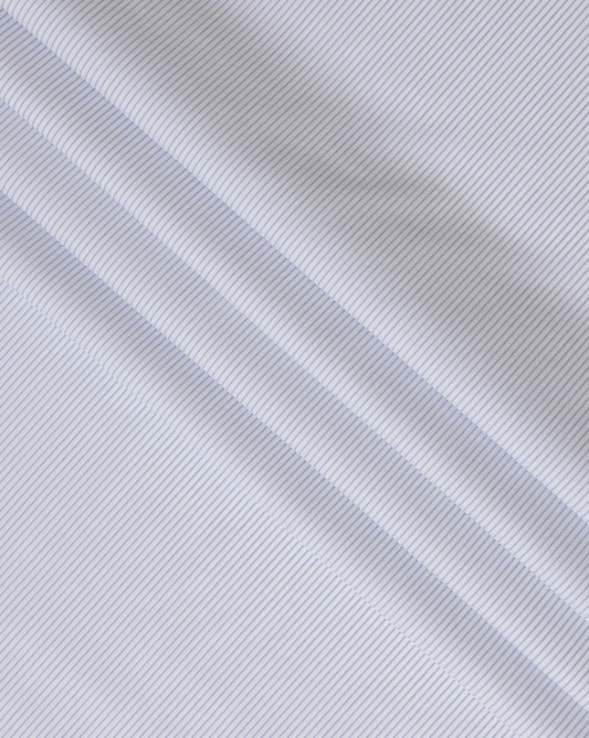 White & Light Blue Pinstripe 100% Cotton Shirting Fabric, 150 cm Width, Made in Italy-D20510