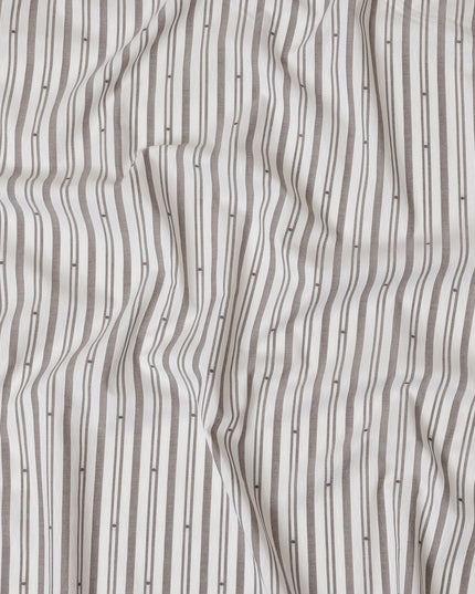 Ivory & Taupe Geometric Striped 100% Cotton Shirting Fabric, 150 cm Width, Made in Italy-D20511