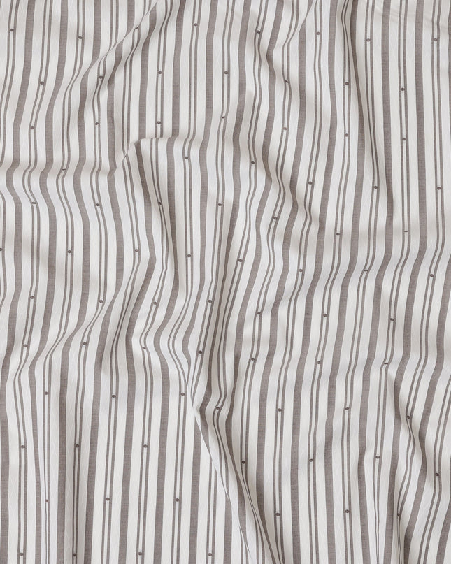 Ivory & Taupe Geometric Striped 100% Cotton Shirting Fabric, 150 cm Width, Made in Italy-D20511