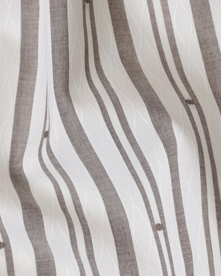 Ivory & Taupe Geometric Striped 100% Cotton Shirting Fabric, 150 cm Width, Made in Italy-D20511