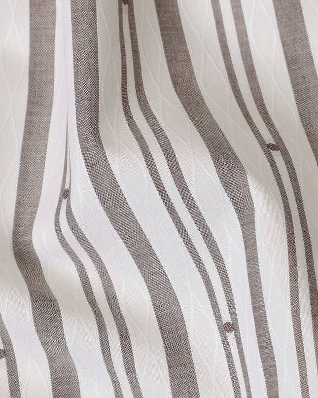 Ivory & Taupe Geometric Striped 100% Cotton Shirting Fabric, 150 cm Width, Made in Italy-D20511