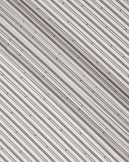 Ivory & Taupe Geometric Striped 100% Cotton Shirting Fabric, 150 cm Width, Made in Italy-D20511