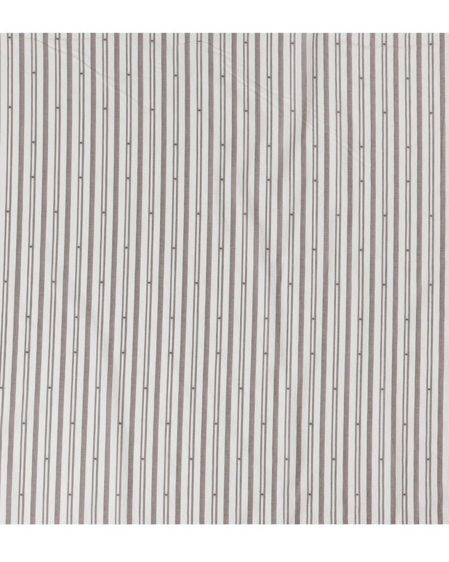 Ivory & Taupe Geometric Striped 100% Cotton Shirting Fabric, 150 cm Width, Made in Italy-D20511