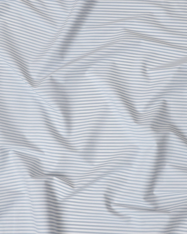 White & Sky Blue Horizontal Striped 100% Cotton Shirting Fabric, 150 cm Width, Made in Italy-D20512