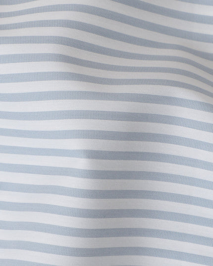 White & Sky Blue Horizontal Striped 100% Cotton Shirting Fabric, 150 cm Width, Made in Italy-D20512