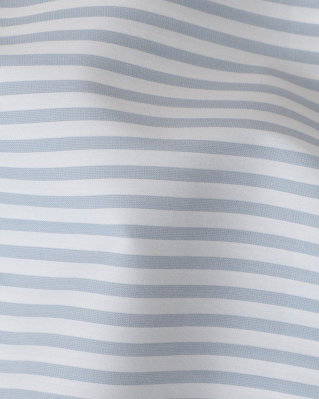 White & Sky Blue Horizontal Striped 100% Cotton Shirting Fabric, 150 cm Width, Made in Italy-D20512